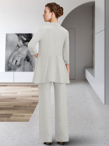 Robe de soirée pour mère de la mariée col bijou manches 3/4 gaine en dentelle longueur au sol robes d\'invitées pour mariage - milanoo.com - Modalova