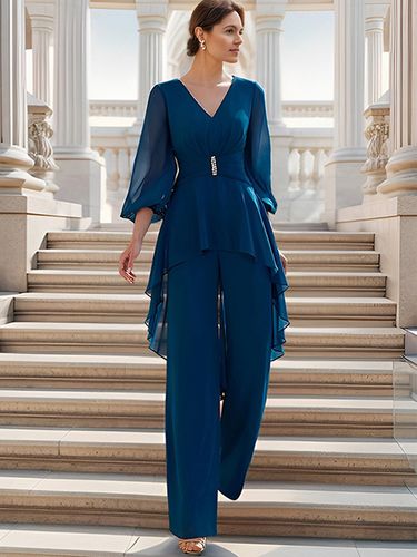 Combinaison de mère de mariée tenue d'invitée de mariage col V manche longue - milanoo.com - Modalova