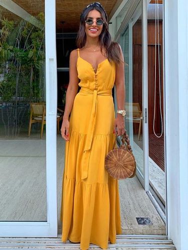 Robe longue;robe ;robe fleurie;robe chic;robe de plage;bon prix robe;robe ete;robe maxi - milanoo.com - Modalova