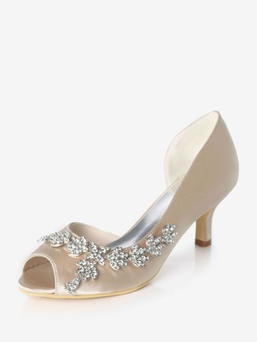 Chaussures de mariage blanches strass à paillettes Peep Toe Kitten Heel chaussures de mariée chaussures d\'invité de mariage - milanoo.com - Modalova
