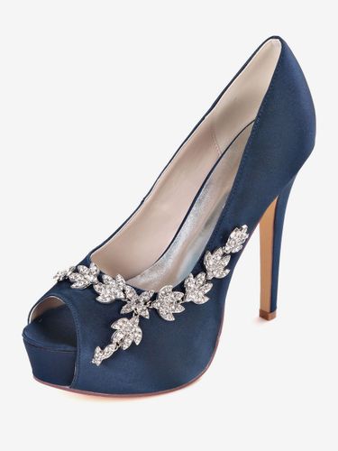Escarpins de mariée ivoire en satin plateforme bout ouvert talon haut Chaussures de mariage - milanoo.com - Modalova