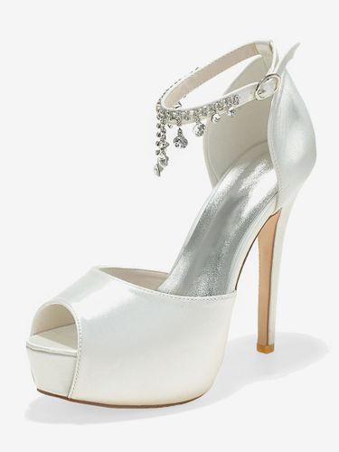Chaussures de mariage Satin Peep Toe Chaînes Talon aiguille Bride à la cheville Chaussures de mariée - milanoo.com - Modalova