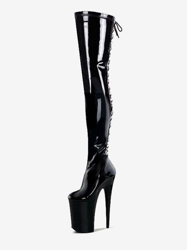 Cuissardes Sexy avec Plateforme à Talons Hauts avec Bout Rond à Lacets Bicolores - milanoo.com - Modalova