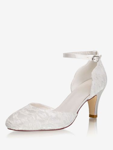 Chaussures De Mariée Vintage En Satin Sangle Talon Carrée Chaussures Mariage Rétro - milanoo.com - Modalova