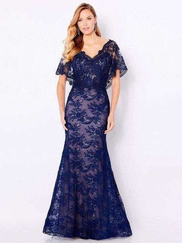 Robe de mariée pour mère de la mariée col en V manches courtes dentelle longueur au sol robes d\'invitées de mariage - milanoo.com - Modalova
