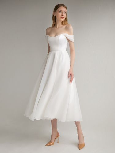 Robe de mariée courte à col bijou sans manches ligne a longueur thé robes de mariée - milanoo.com - Modalova