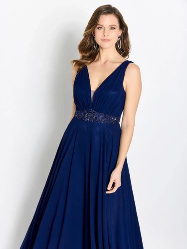 Robe de mère de mariée col en v sans manches ligne a ceinture robes d\'invitées pour mariage - milanoo.com - Modalova