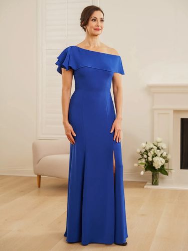 Robe de mariée pour mère asymétrique épaule dénudée manches courtes sirène volants robes d\'invitées de mariage - milanoo.com - Modalova