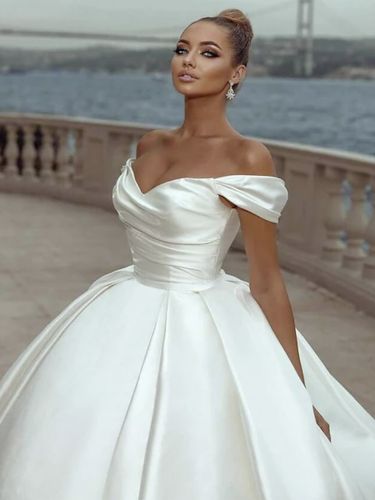 Robe de mariée princesse Silhouette de princesse épaules dénudées sans manches taille naturelle avec traîne robes de mariée - milanoo.com - Modalova