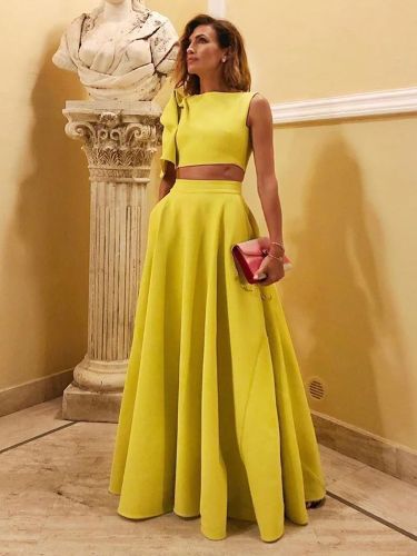 Robe de soirée en crêpe extensible décolleté en V longueur au sol sans manches fermeture éclair nœuds robe de soirée formelle - milanoo.com - Modalova