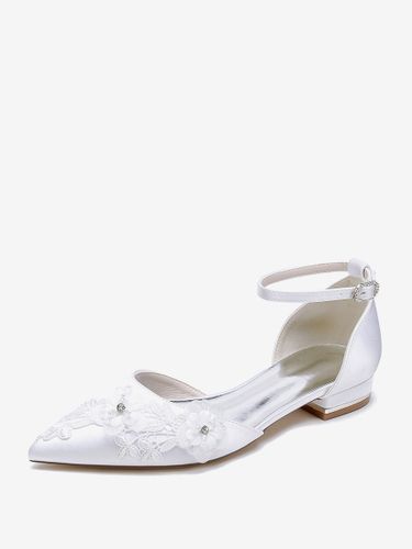 Chaussures De Mariée Chaussures Plates De Mariage Satin Fleur à Bride Bout Pointu - milanoo.com - Modalova