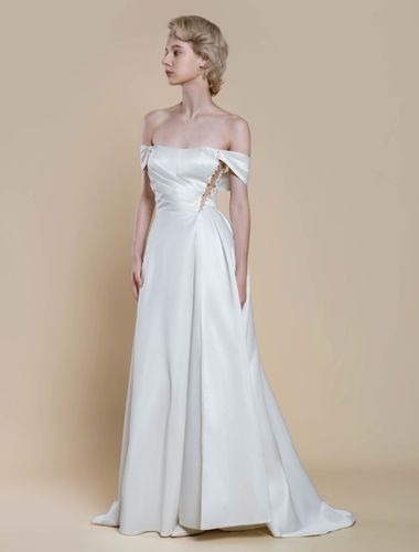Robe de mariée simple robe de bal décolleté sans manches perles 20 cm - milanoo.com - Modalova