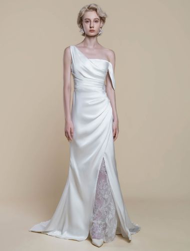 Robe de mariée simple à décolleté sirène sans manches en dentelle 20 cm - milanoo.com - Modalova