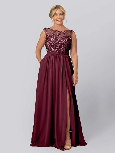 Robe de soirée pour la mère de la mariée décolleté illusion sans manches robe de bal découpée robes d\'invitées pour mariage - milanoo.com - Modalova