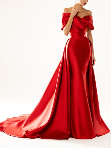 Robe de soirée en satin plissé décolleté en V manches mi-longues fermeture éclair robe de soirée formelle - milanoo.com - Modalova