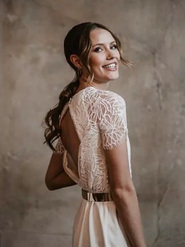 Combinaison de mariée col rond en dentelle dos décolleté Robes de mariée - milanoo.com - Modalova