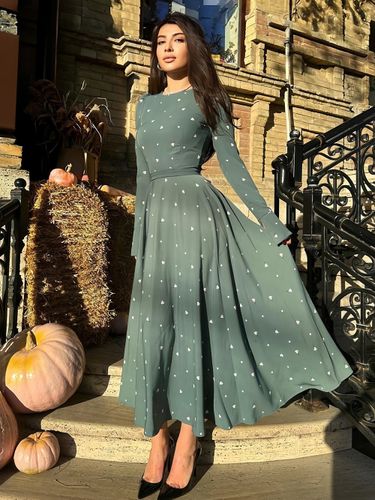 Robe maxi décontractée à imprimé triangle col rond et manches longues - milanoo.com - Modalova