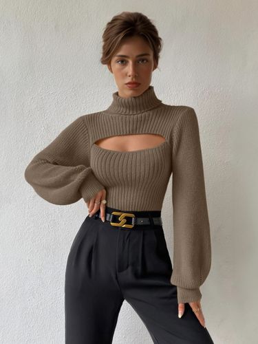 Pull Col Rabattu Manches Longues Chandail En Polyester Extensible - milanoo.com - Modalova