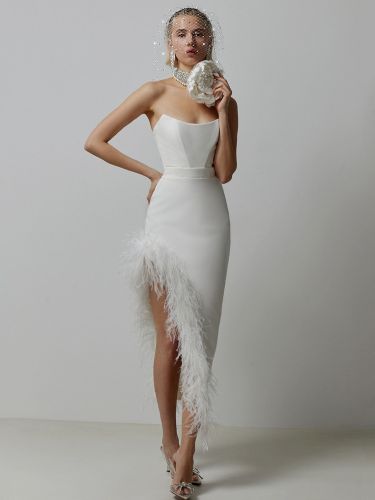 Robe De Soirée s Décolletée Chic Plumes Sans Manches En Polyester Asymétrique Sexy - milanoo.com - Modalova