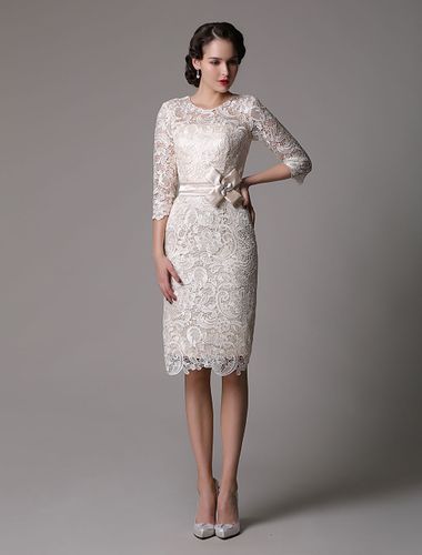 Robe mère de mariée Robe d'invité demi-manche en dentelle longeur au dessous de genou zip sur dos - milanoo.com - Modalova