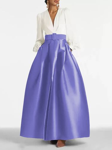 Robe de soirée princesse décolleté en V manches longues fermeture éclair ceinture en satin - milanoo.com - Modalova