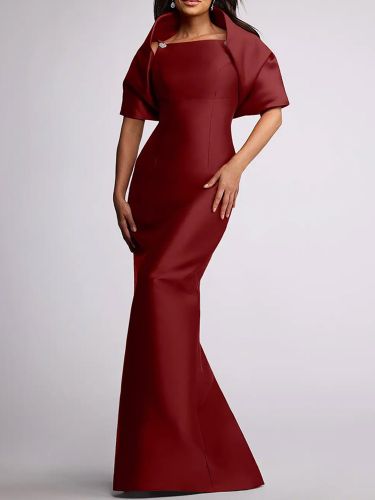 Robe d\'invitée de mariage robe de mère de la mariée longue au sol avec perles et cape amovible - milanoo.com - Modalova