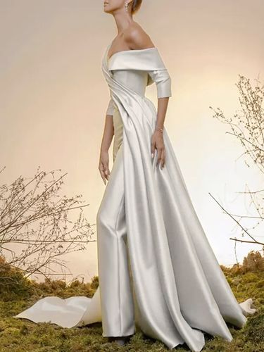 Combinaison de mariée Cou original Tissu de satin détail zip Robes de mariée - milanoo.com - Modalova