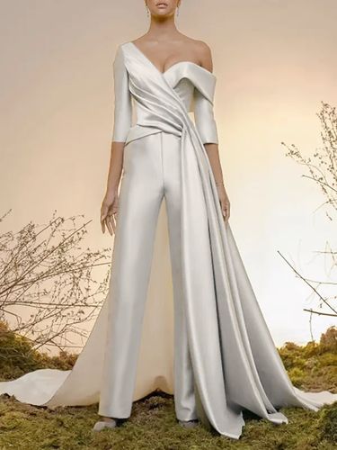 Combinaison de mariée Cou original Tissu de satin détail zip Robes de mariée - milanoo.com - Modalova
