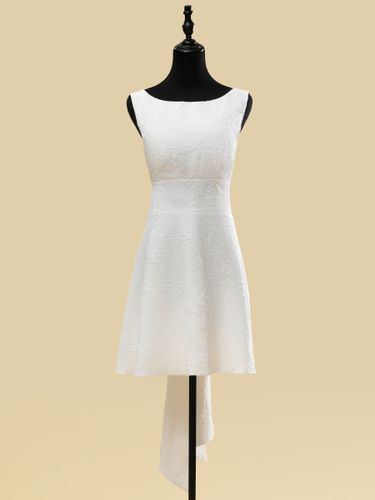 Robes de mariée courtes col bijou sans manches coupe trapèze taille naturelle en polyester - milanoo.com - Modalova