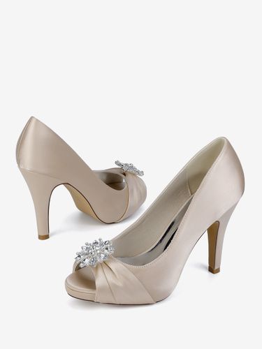 Chaussures de mariée en satin à talons hauts et bout ouvert avec strass - milanoo.com - Modalova