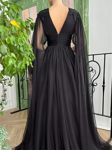 Robe de mariée robe de soirée robe de bal col en V mousseline longueur au sol perles robes de soirée - milanoo.com - Modalova