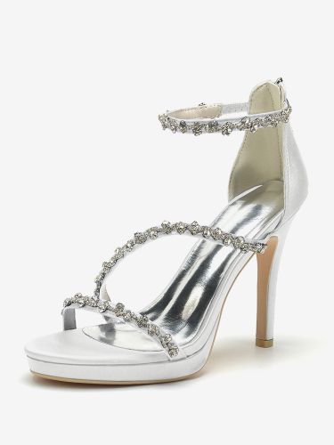 Chaussures de mariée en satin Edding à talons hauts et strass à lanières - milanoo.com - Modalova