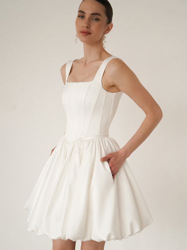 Robe de mariée courte mini col carré sans manches courte - milanoo.com - Modalova
