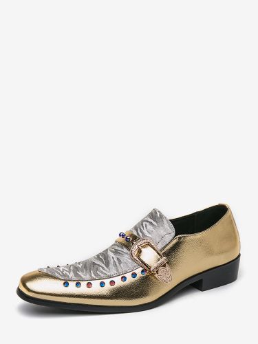 Mocassins à boucles en cuir et daim chaussures à bout rond et talons bas style patchwork chaussures de soirée - milanoo.com - Modalova