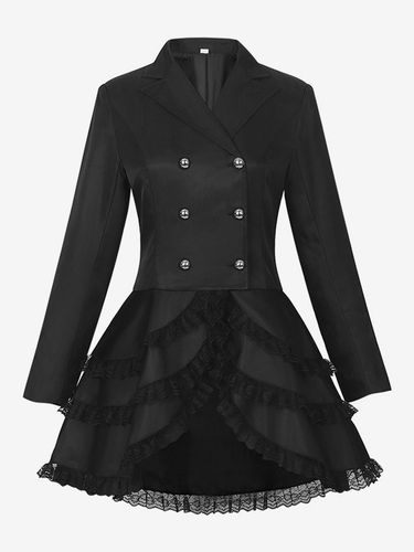 Costume mi-long punk gothique jacquard croisé pour femme manteau noir à queue d\'hirondelle style européen et américain - milanoo.com - Modalova