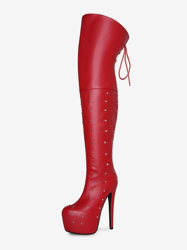 Bottes sexys à plateforme bout ouvert talons hauts perlés bottes au-dessus du genou - milanoo.com - Modalova