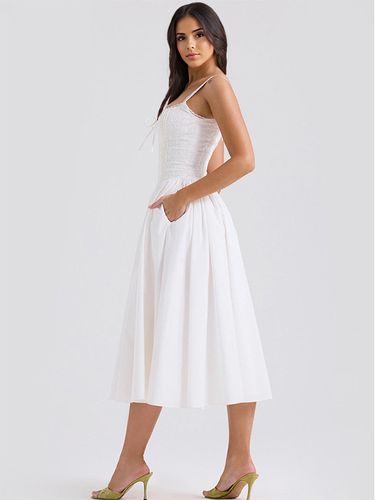 Robes De Soirée Bretelles Blanches Col À Lacets Robe Semi-Formelle Plissée - milanoo.com - Modalova