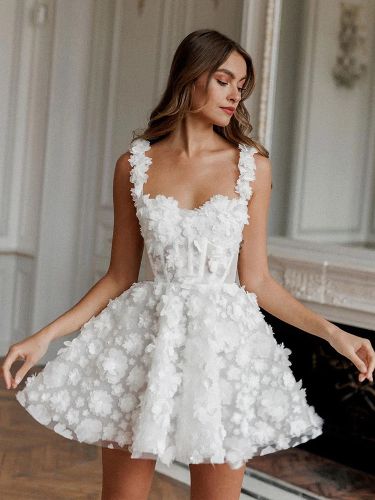 Robe de mariée courte mini robe de mariée courte sans manches à col en cœur - milanoo.com - Modalova