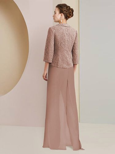 Robe de soirée pour mère de la mariée col bijou manches 3/4 deux pièces en dentelle robes d\'invitées de mariage - milanoo.com - Modalova