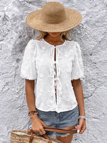 Chemisier en dentelle florale avec lien sur le devant et manches bouffantes 2025 - milanoo.com - Modalova