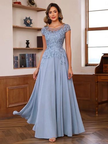 Robe de soirée pour mère de la mariée décolleté illusion manches courtes robe de bal dentelle robes d'invitées de mariage - milanoo.com - Modalova