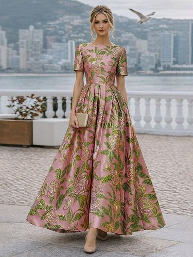 Robe de soirée pour la mère de la mariée col rond manches courtes coupe trapèze robe d'invitée de mariage - milanoo.com - Modalova