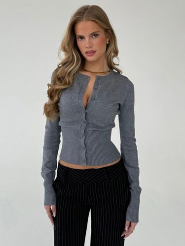 Pulls et gilets violet foncé en polyester à boutons manches longues et col rond - milanoo.com - Modalova