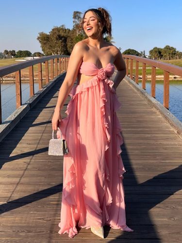 Robe de vacances maxi rose chic à lacets sans manches et épaules dénudées - milanoo.com - Modalova