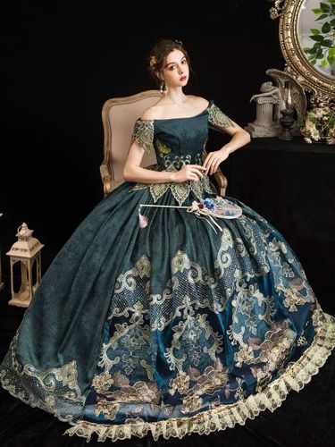 Robe de Cour Marie-Antoinette Style Rococo Vert Forêt Robe Décolletée Épaules Dénudées Cérémonie Princesse Victorienne - milanoo.com - Modalova
