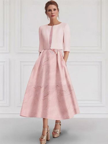 Robe de mère de la mariée col rond manches 3/4 deux pièces fleurs robe d'invitée de mariage - milanoo.com - Modalova