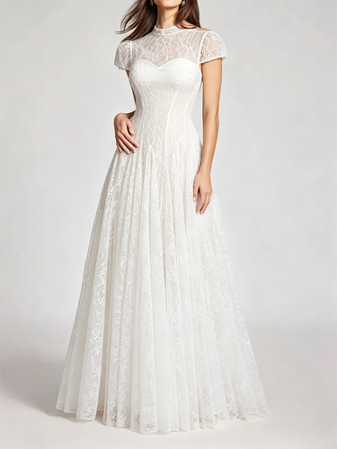 Robe de soirée maxi blanche à col montant et manches courtes évasées style rétro semi-formel - milanoo.com - Modalova