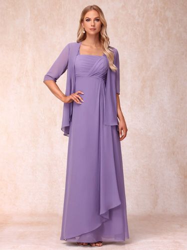 Robe de mère de la mariée col carré manches mi-longues deux pièces plissées robe d'invitée pour mariage - milanoo.com - Modalova