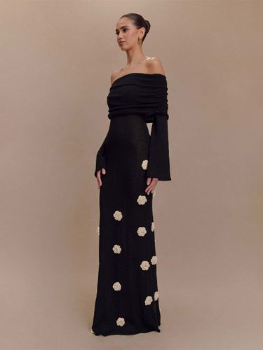 Robe de soirée blanche décontractée à fleurs manches longues et épaules dénudées ornée de fleurs - milanoo.com - Modalova