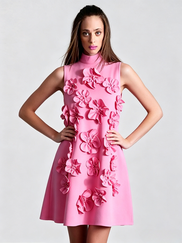 Robe de soirée mini à col montant fleuri sans manches style décontracté semi-formel - milanoo.com - Modalova